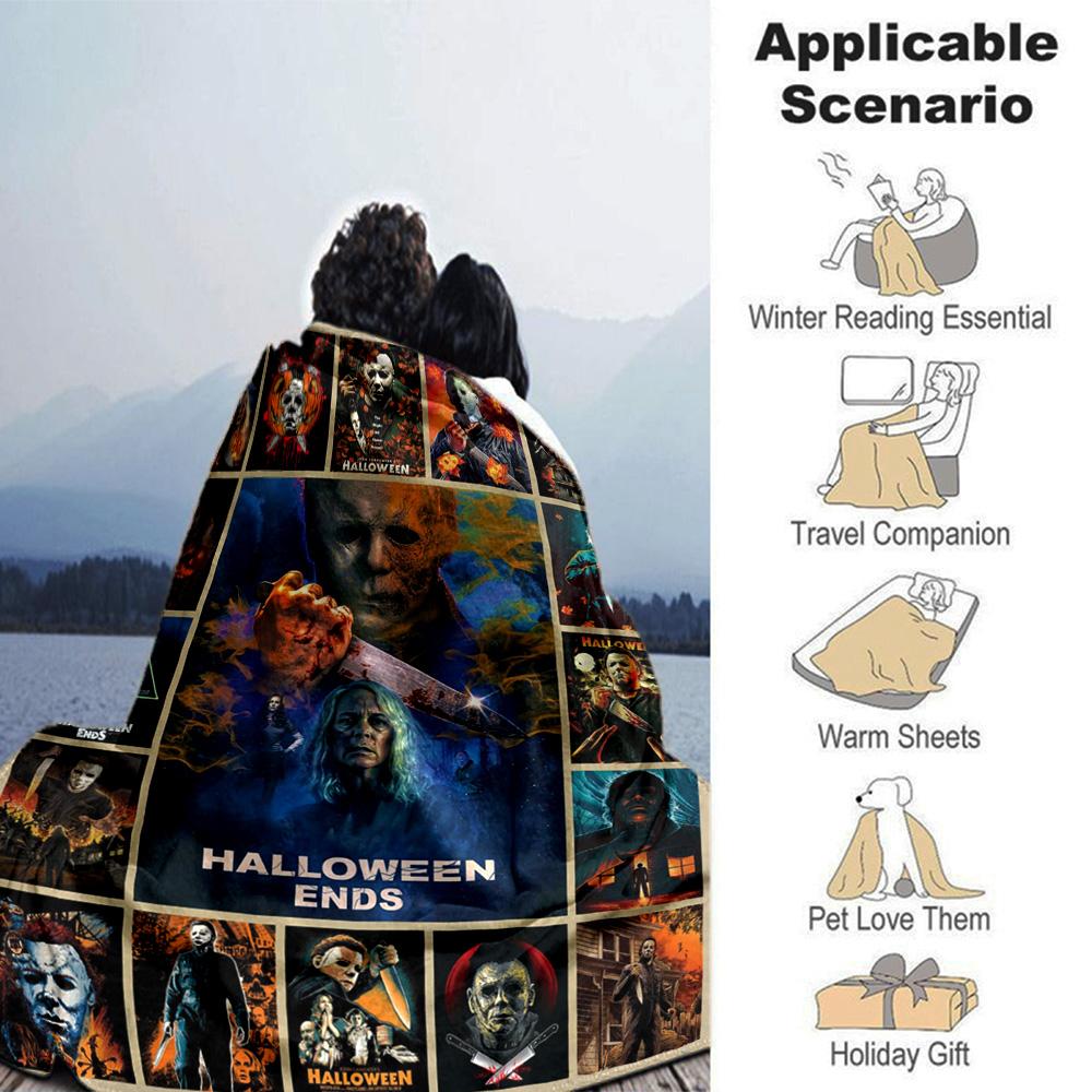 Halloween Horror Icons Flannel Blanket Super Soft Warm Cozy Blanket For Sofa Bed Office Travel Allseason Home Decor Gift