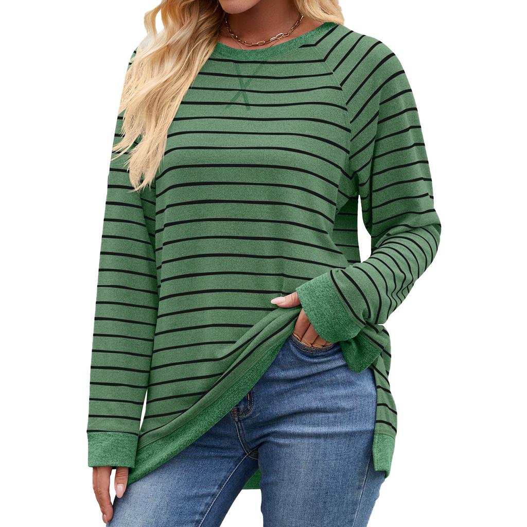 HNXC Женская мода повседневная осень-зима полосатый принт длинный рукав О-образный вырез блузки и рубашки