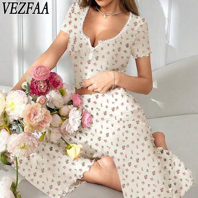 Женская мода повседневная летняя весенняя цветочная модель с принтом короткий рукав V-образный вырез брюки брюки костюмы