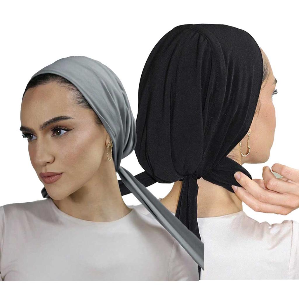Хиджаб-трансформер из хлопка и модала с завязками сзади для мусульманской женщины. Однотонная базовая шапочка с регулируемыми ремешками. Тюрбан-трубка. Платок. Бандана. Повязка на голову.