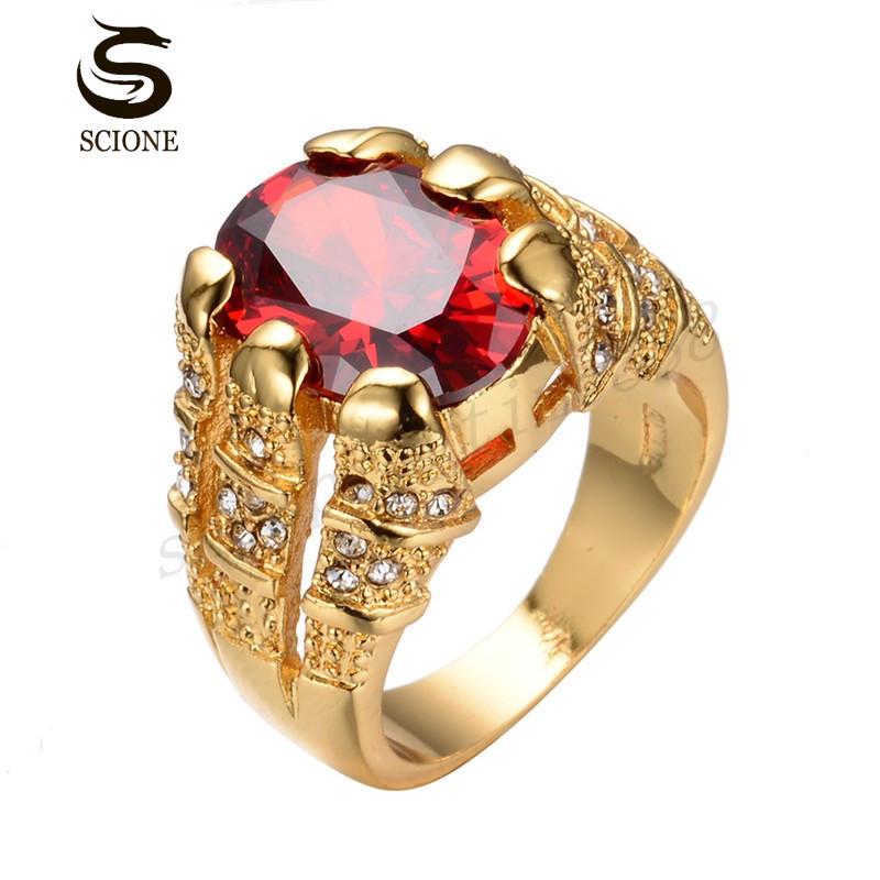 Модное женское кольцо с гранатом и красным 6 зубцами