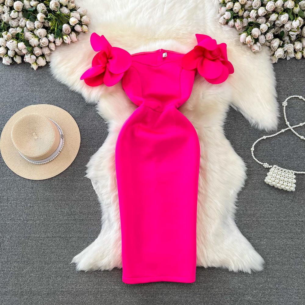 Летнее 3D Цветочный рукав Slim Fit Женское модное вечернее платье Женское трендовое праздничное платье