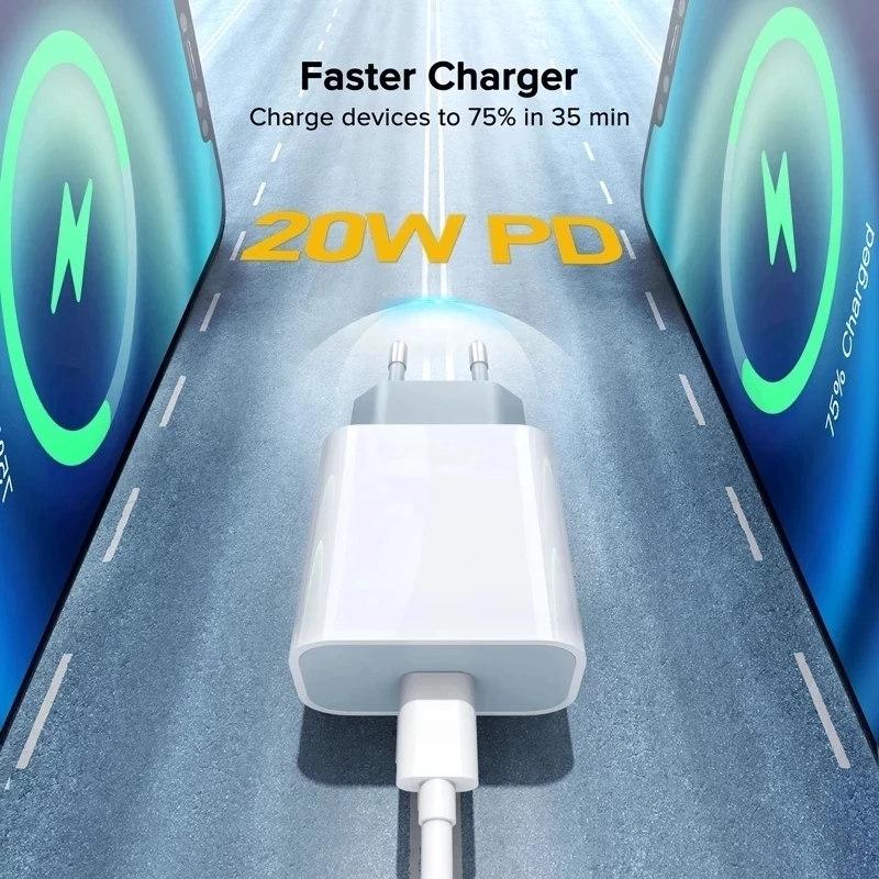 Быстрое зарядное устройство USB C мощностью 20 Вт для iPhone 11 12 13 14 Pro Max mini Type C, быстрая зарядка для iPhone 8 Plus XR XS MAX, кабель USB C