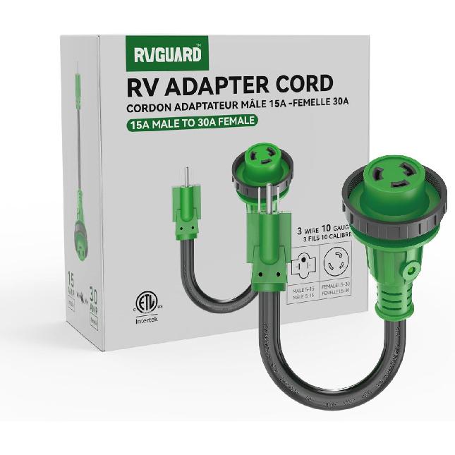 RVGUARD 30-амперный адаптер-шнур для RV на 110 Вольт с запирающим разъемом, 12 дюймов, электрический адаптер питания NEMA 5-15P на NEMA L5-30R со светодиодным индикатором питания