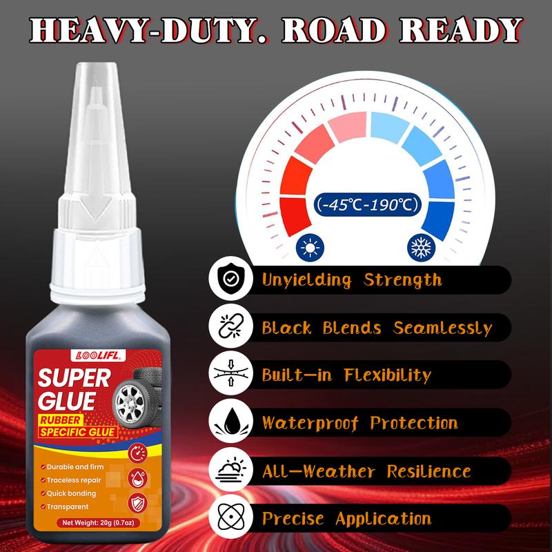 Super glue, tire glue, black strong bonding, 20ml, three-second initial solid quick repair suitable for plastic and rubber.