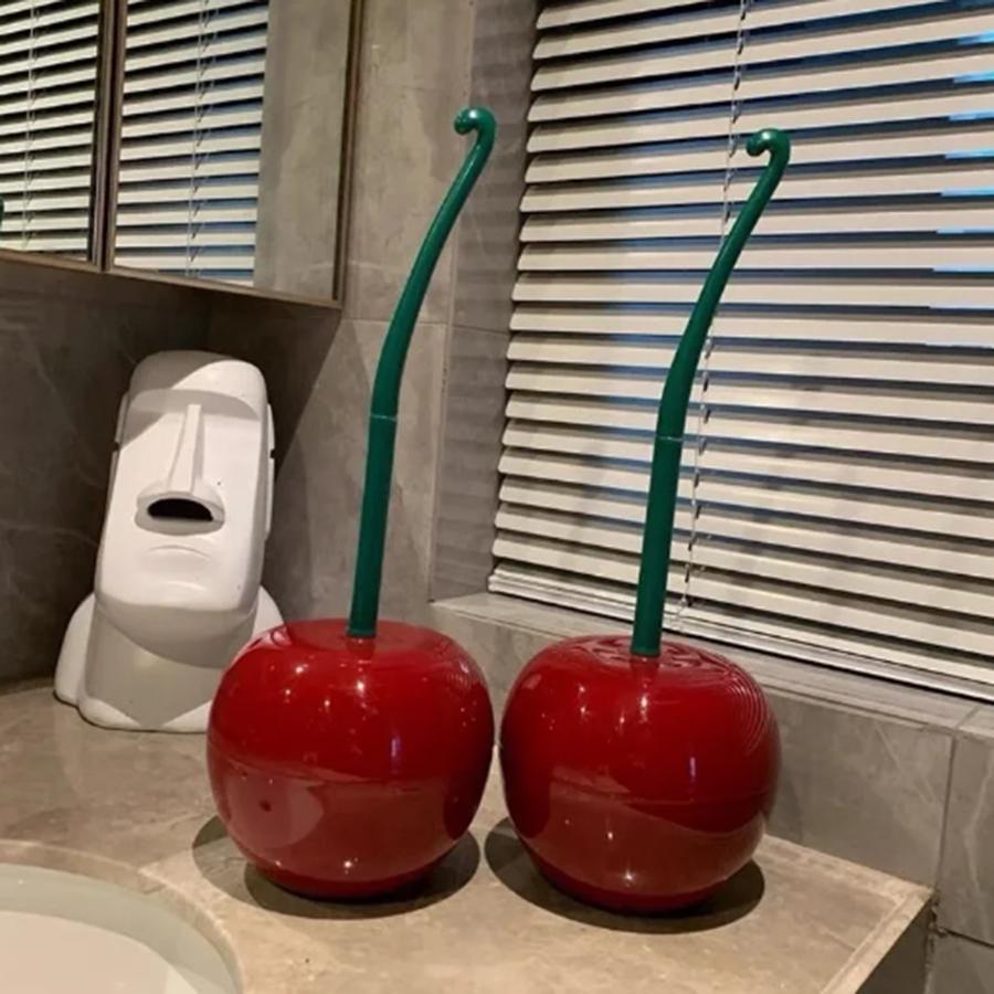 1pc - Creative Cherry Shaped Toilet Brush Set Long Handle Replaceable Nylon Soft Bristle Accessories Bathroom Corner Cleaning