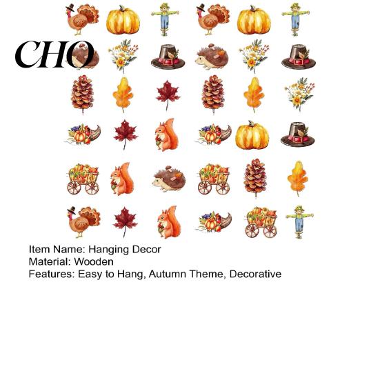 Wooden Turkey Ornament 12/24/36Pcs Thanksgiving Hanging Decoration, Autumn Pumpkin Maple Leaf Decoration Ornament, Harvest Festival Party Decor