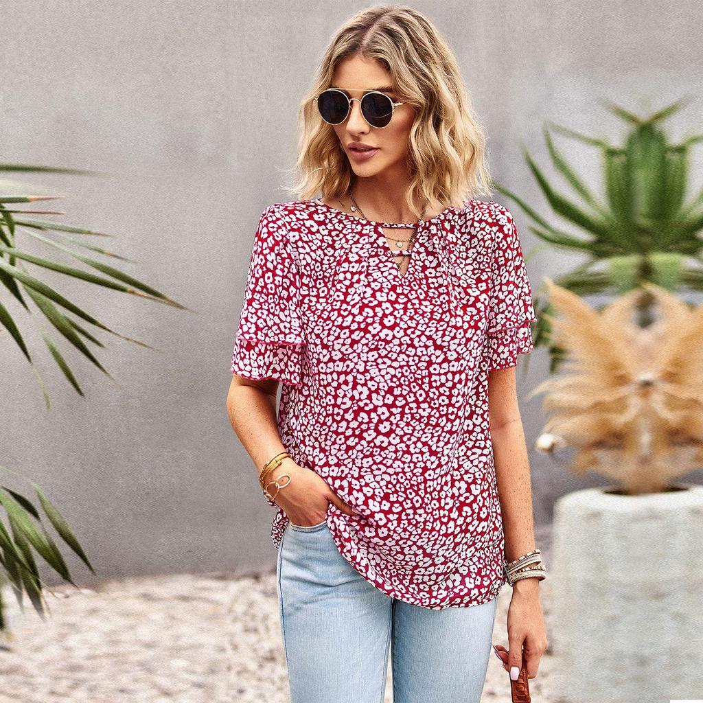 Фрагментированная блузка женская весна-лето O новый богемный топ с короткими рукавами