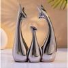Home Decor Happy Silver Deer Statue Family Piano Finish Ceramic Figures (Set of 3, Silver)
