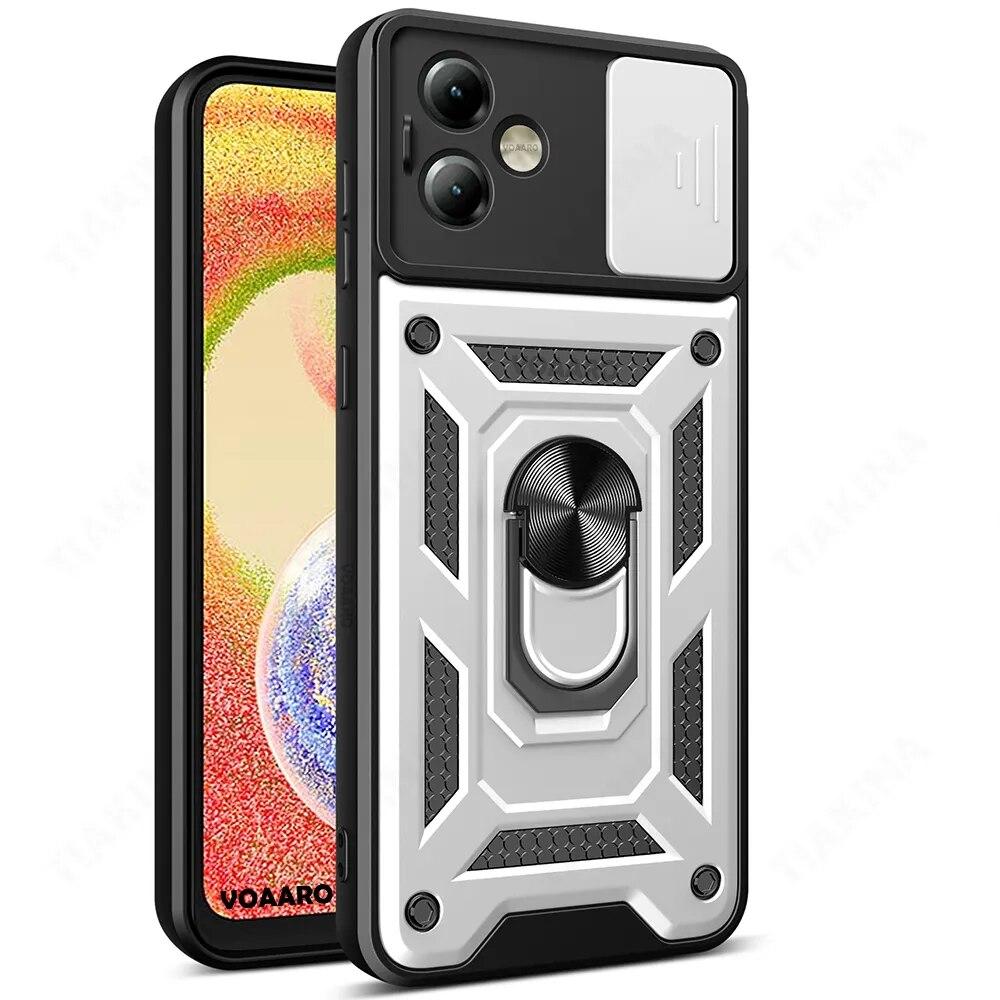 For Motorola Moto G14 4G G54 G84 5G Slide Lens Camera Protection Shockproof Armor Case for Moto Edge 40 Pro Neo 30 Ultra Magnetic Ring Holder Cover