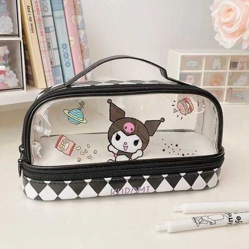 Прозрачный 3D пенал Sanrio Kuromi, большая вместимость, двухслойный, мультяшный стиль