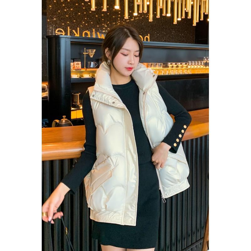 Womens Short Puffer Vest Winter Loose Sleeveless Warm Cotton Down Jacket Casual Office Wear