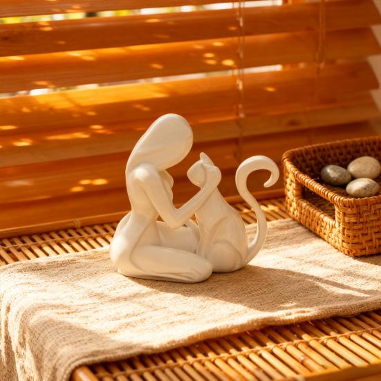 Абстрактная Женская Фигурка Кошки Напечатанная на 3D Принтере Статуэтка Женского Котенка Скульптура Украшение для Дома Офиса Настольное