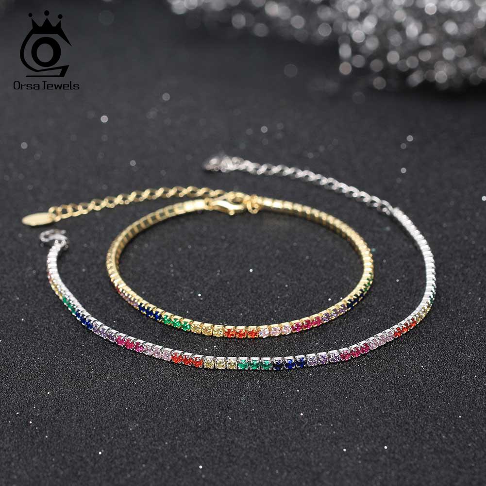 ORSA JEWELS Роскошный серебряный браслет-теннис 925 пробы с зеленым цирконием 4A для женщин, регулируемый, 2 мм, ювелирное изделие SB191