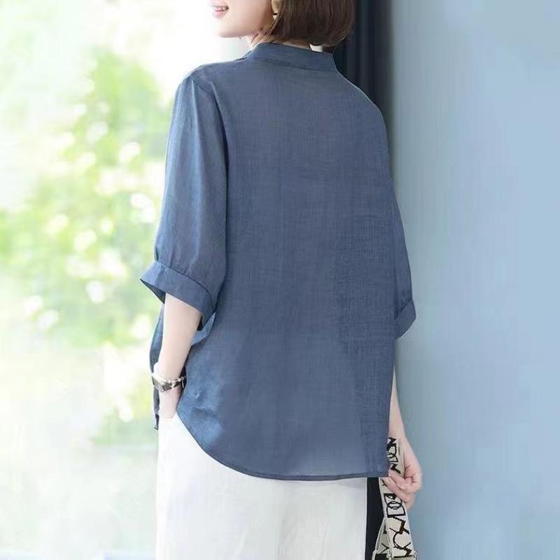 Рубашка с вышивкой на пять рукавов для женщин, летняя, свободная, повседневная, в художественном стиле, с V-образным вырезом, футболки женские