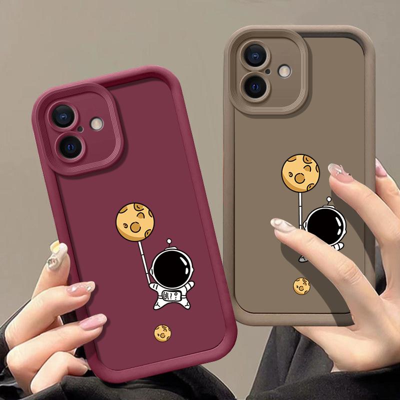 Простой матовый противоударный чехол для телефона с рисунком лунного астронавта для iPhone 16 Pro Max 15 Pro 14 13 12 11 XS XR 8 7, защита линз, мягкий бампер из ТПУ