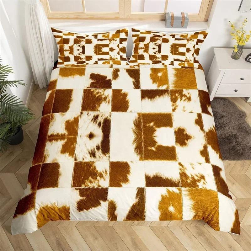 Copripiumino Animali della Fattoria King Microfibra Stampa Pelliccia di Mucca Coperta Trapuntata Patchwork Set Biancheria da Letto in Pelle di Mucca Western Per Bambini Ragazzi Ragazze