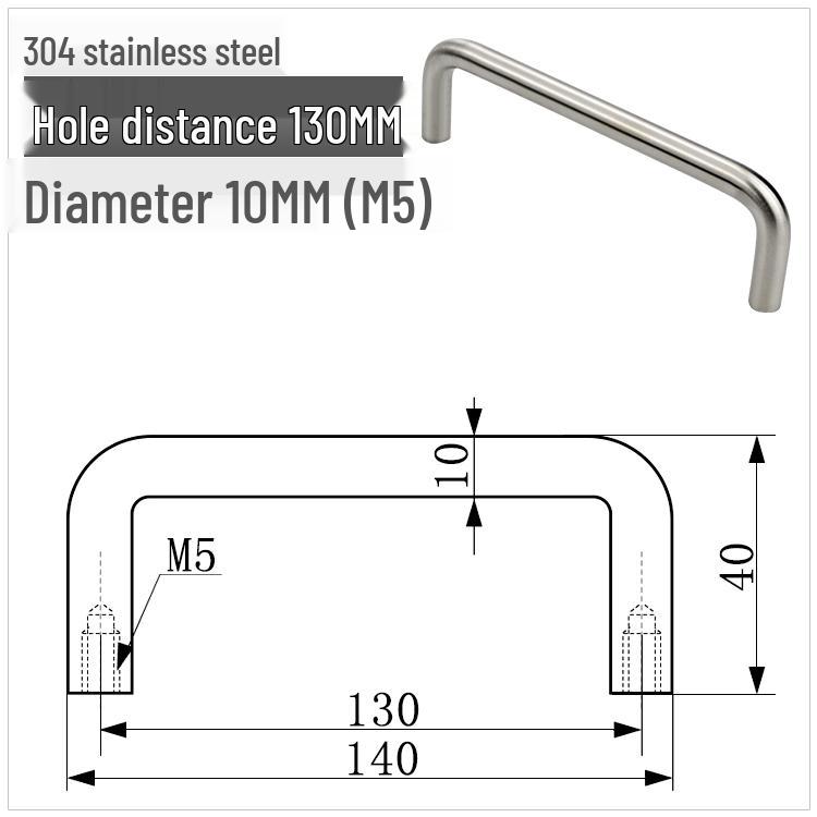 304 Stainless Steel U-Shaped Cabinet Handle, Polished Carbon Steel Round Bar Pull, available in sizes M3, M4, M5.