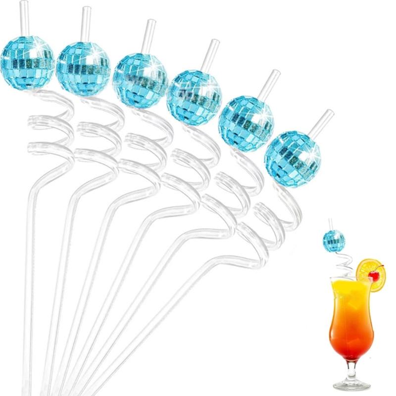 6Pcs/set Discos Decorative Straws Plastic Cocktail Straws Glitter Mirror Discos Balls Drinking Decor for Discos Party