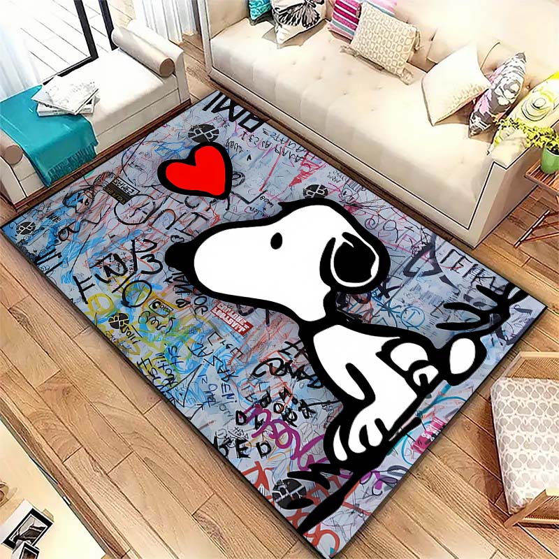 Snoopy cartoon print rug mat, non-slip and stain-resistant, perfect for home decor and a gift for friends and family.
