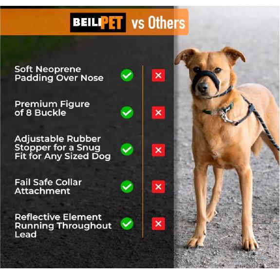 Adjustable Nylon Reflective Dog Leash with Anti-Bite Muzzle, Anti-Pull Explosion-Proof Traction Rope for Medium Large Dogs