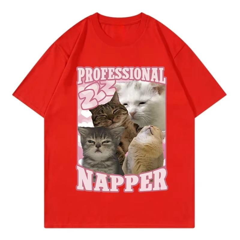 Cute Sleepy Cat Professional Napper Graphic T Shirt Unisex Unisex Y2k Hip Hop Streetwear Funny Kitten Print Black Short Sleeve Tee