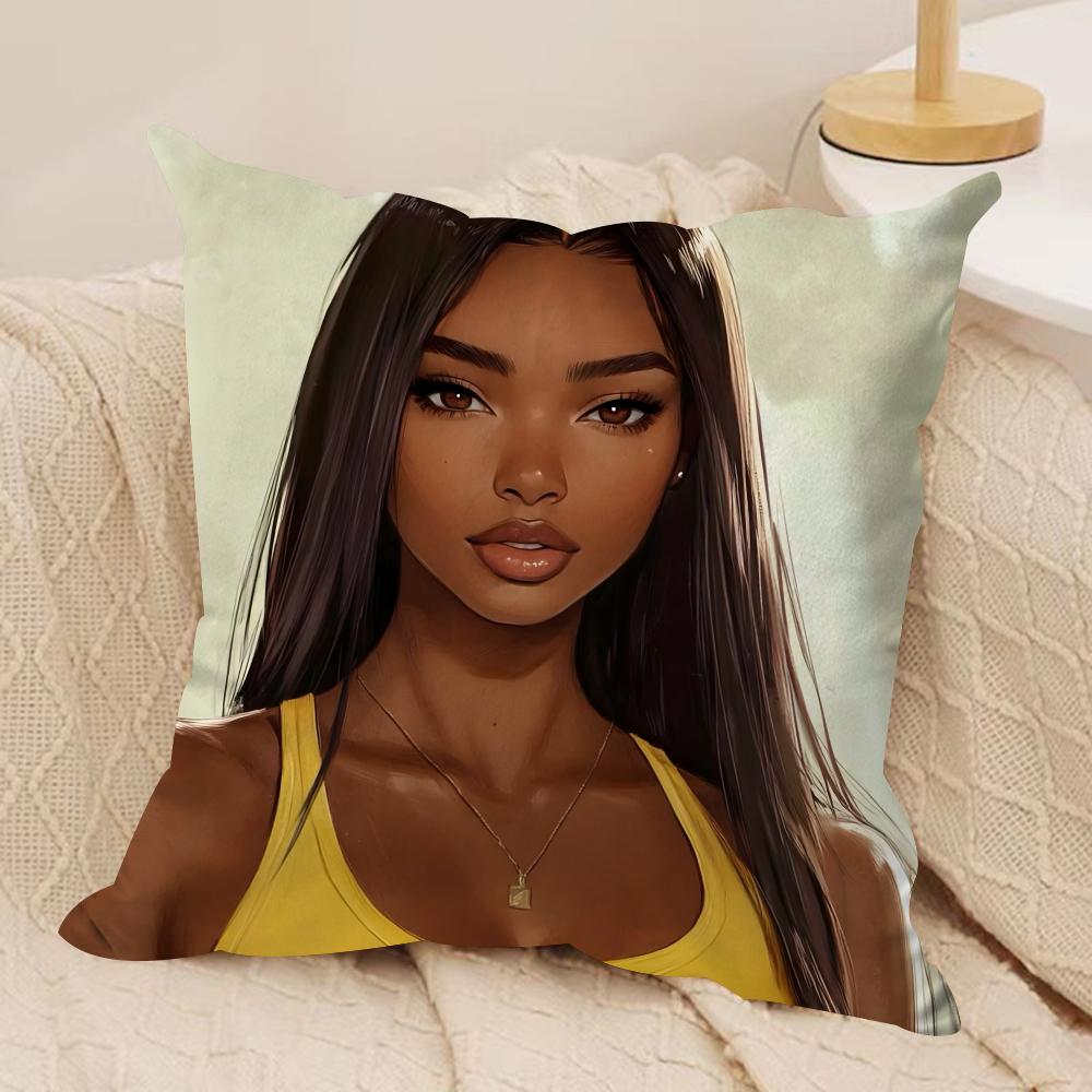 Beautiful Black Women Cushion Cover Pillowcase Ultra Soft Skin Friendly Fabric Cloud Like Comfort Concealed Zipper