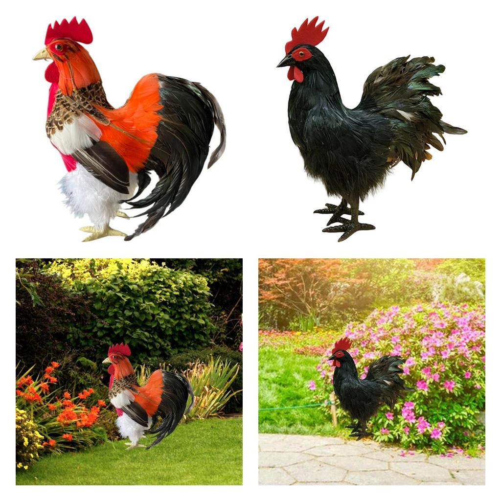 Simulation Model Artificial Feathered Chicken Ornament Farm Animal Statue PP Material Suitable for