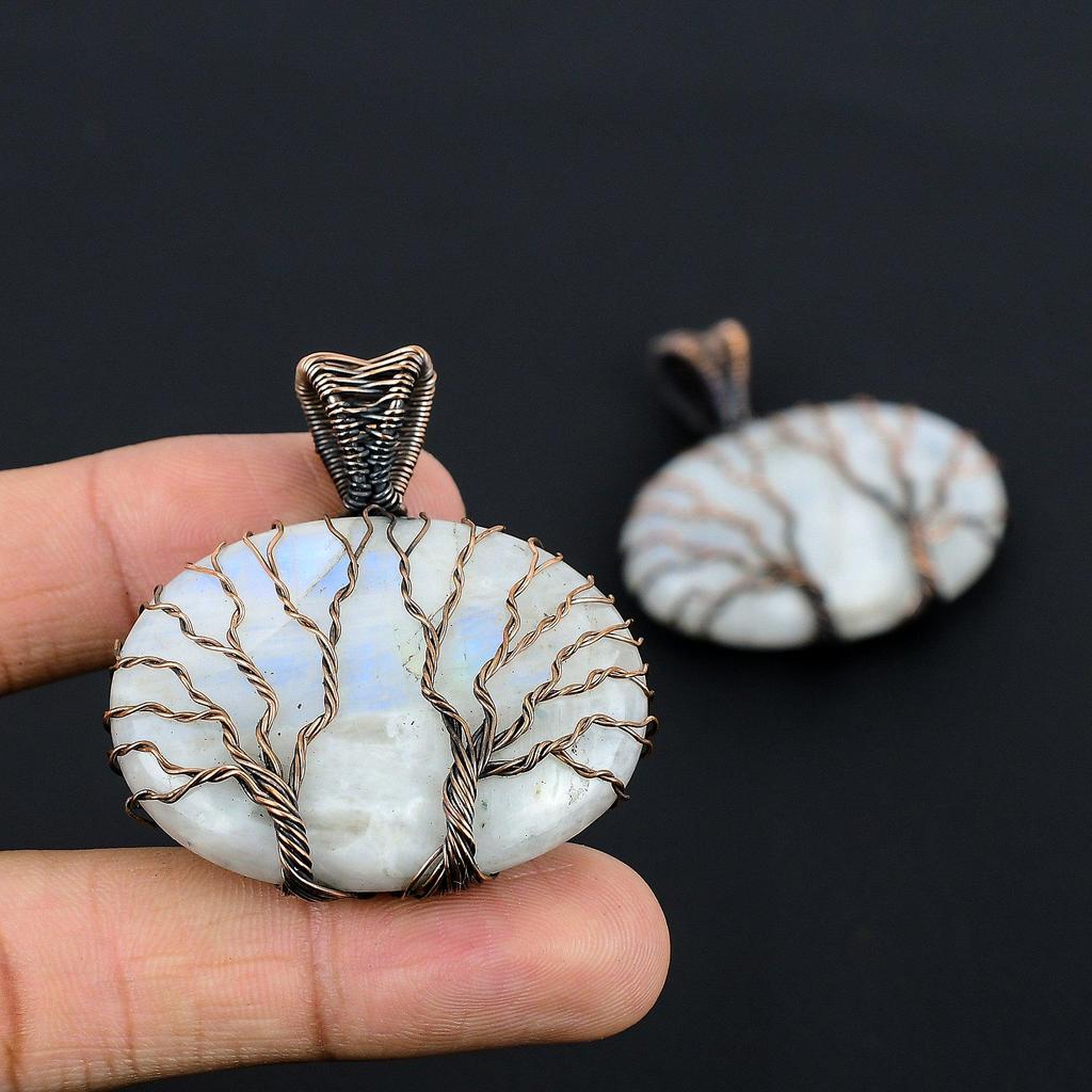 Tree Of Life Rainbow Moonstone Pendant Gemstone Jewelry, 999 Copper Wire Wrapped Pendant, Handmade Beautiful Jewelry Pendant