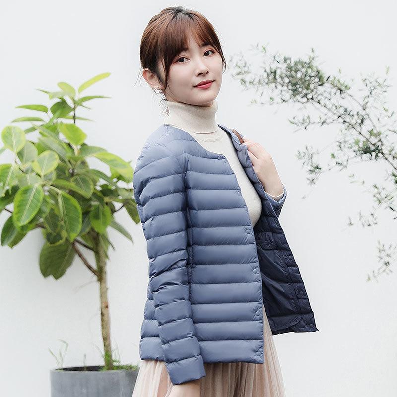 Autumn and winter new women's collarless down jacket light and convenient round neck slim short women's down jacket