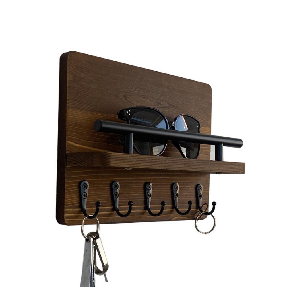Wall Mounted Wooden Key Holder Floating Shelf Clothes Storage Rack Coat Hook Home Decor