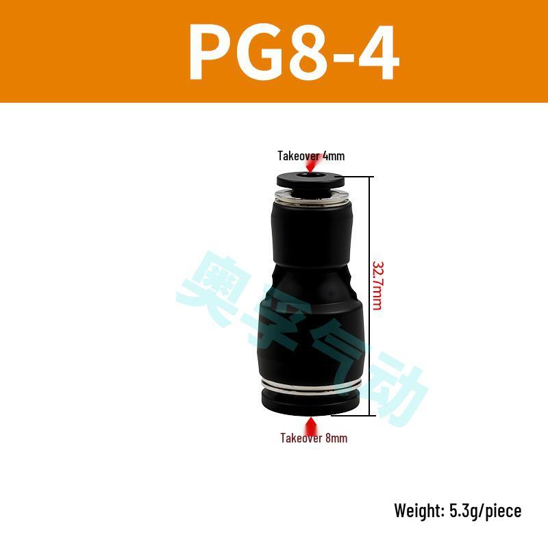 Black Pneumatic High-Pressure Air Hose Quick Connect Fitting, Variable Diameter (4 to 16mm), PU Straight Pneumatic Component
