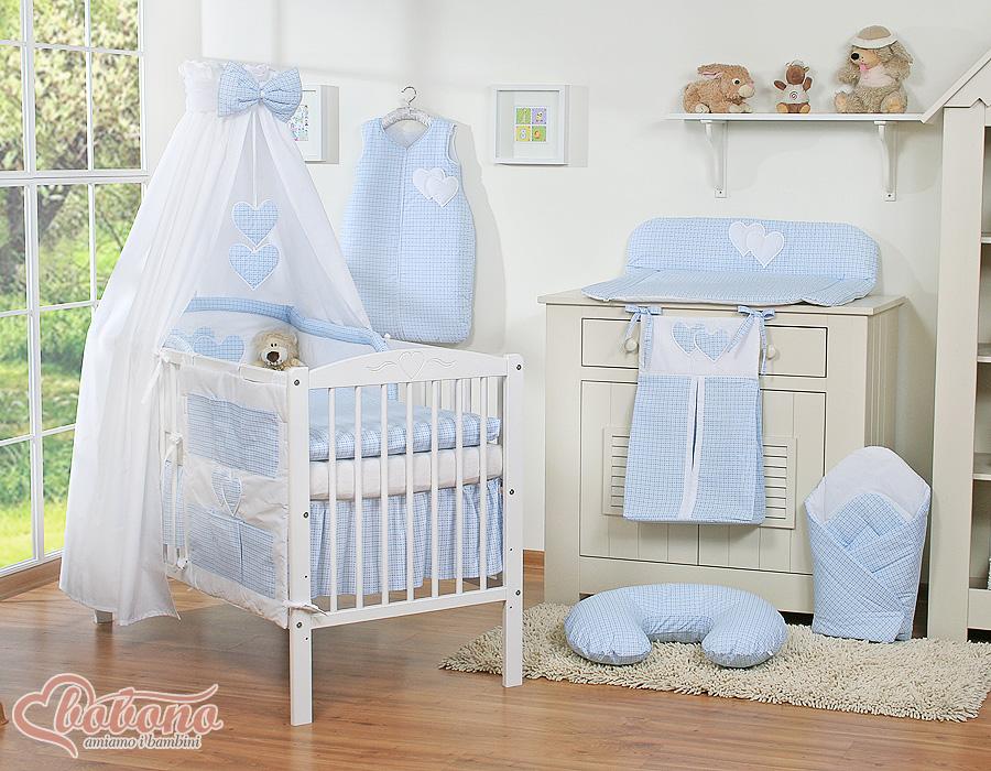 5-Piece Bedding Set 120X90 With Canopy - Hanging Hearts Checkered Blue