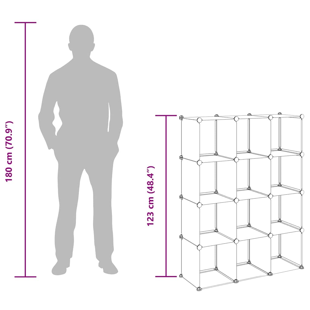 Shelving System with 12 Cubes Black PP