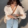 Long Sleeved And Summer Spring Ruffled Shirt Vneck Strap Loose Bubble Sleeves Womens Shirts