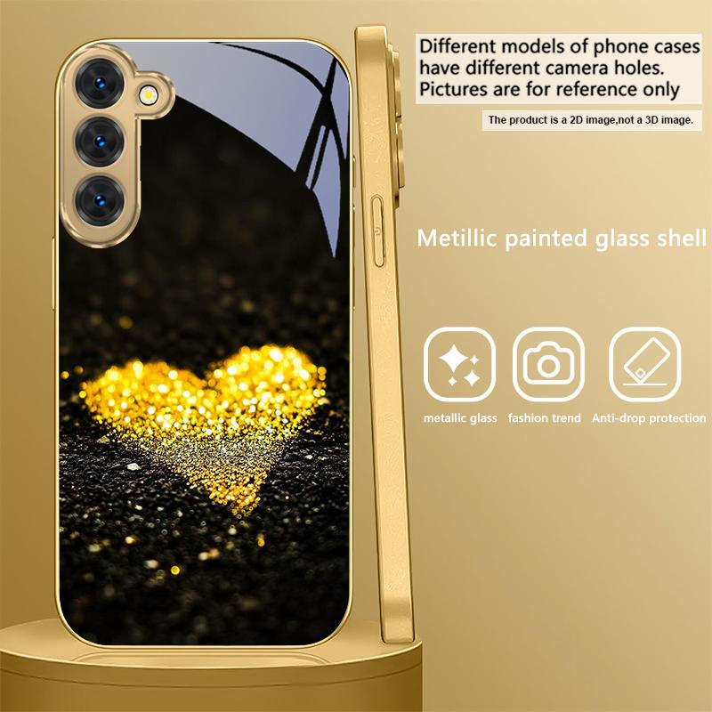 Сияющее сердце Для Samsung Galaxy S20 FE S21 S22 Ultra S23 Plus S24 Ultra 25Ultra S21+ S9+ 22Plus Золотой стеклянный чехол для телефона