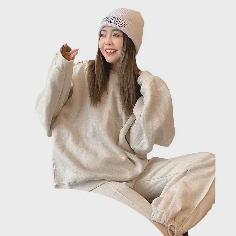 Spring & Autumn Women's Casual Sports Suit - European Street Fashion Two-Piece Set with Loose Sweater and Pants