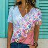 2025 Summer Women Fashion T-shirt Colorful Floral V-Neck Tops Tees Female Vintage Short Sleeve Clothing Ladies Casual