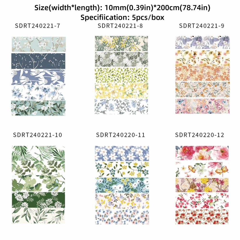 5 Rolls Spring Flower Washi Tape Self-adhesive Multicolor Scrapbooking Decorative Tape Wrapping DIY Wrapping Washi Tape