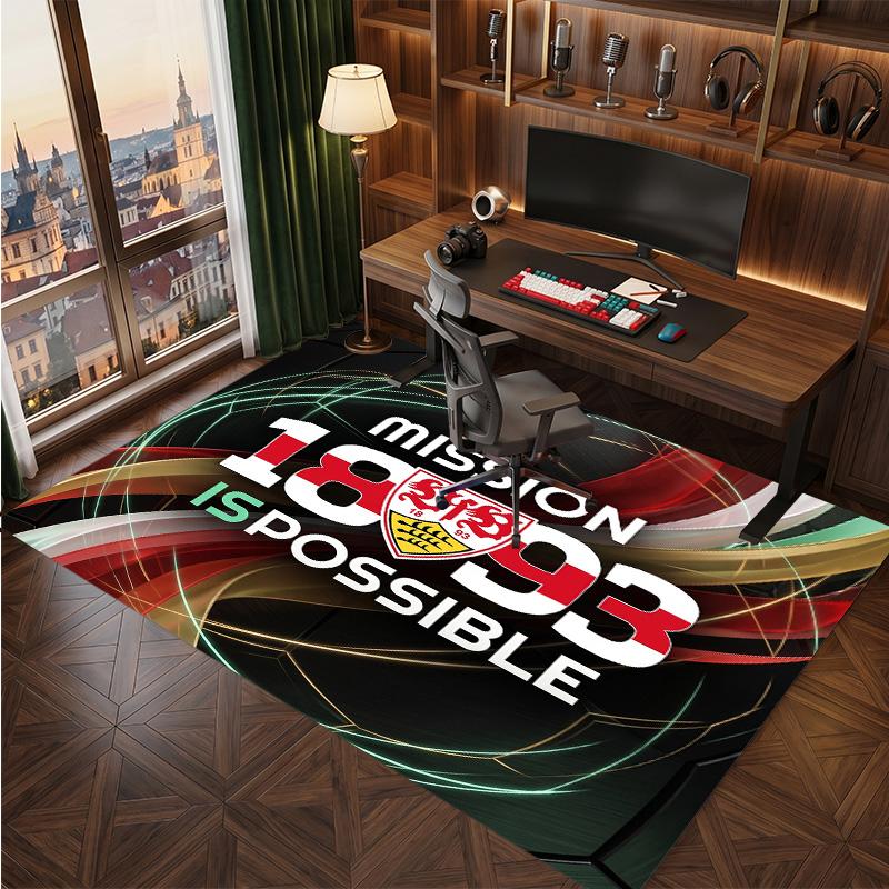 VfB Stuttgart Football Print Crystal Velvet Rug, Comfortable Water Absorbent Non Slip Indoor Floor Carpet