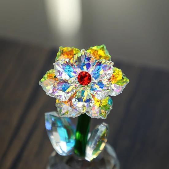Faux Crystal Sunflower Figurine Glass Flower Ornament Collectible Desk Sunflower Statue for Table Window Car Decor