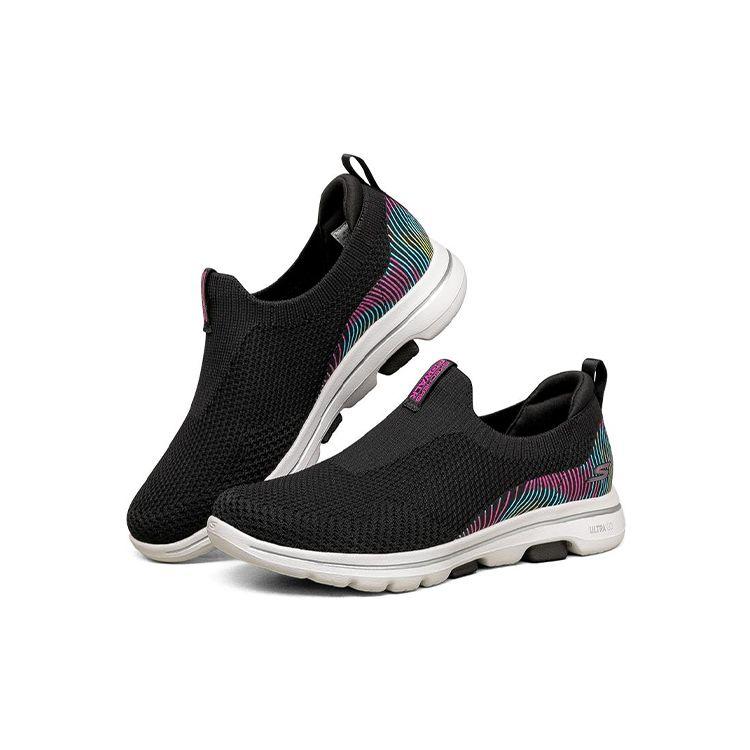 Skechers Go Walk Тканевые Удобные Без Шнурков Дышащие Низкие Повседневные Кроссовки Женские Черные 124240-BKMT