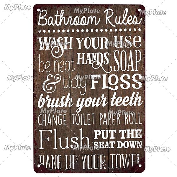 [MyPlate] Bathroom Rules Vintage Metal Sign Plaque Toilets Tin Sign Wall Decor For Pub Club Man Cave Bar Decoration Tin Plates