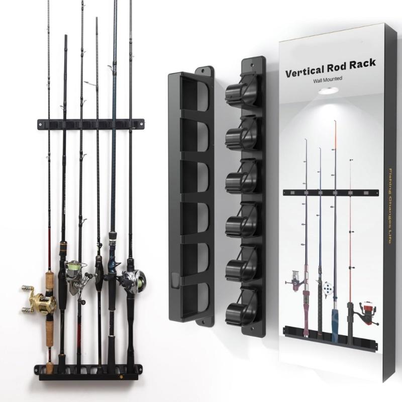Вертикальная/Горизонтальная Подставка-Держатель для Удилищ Вешалка Вмещает 6 Удилищ Настенные Органайзеры для Хранения Стенд для Выставки