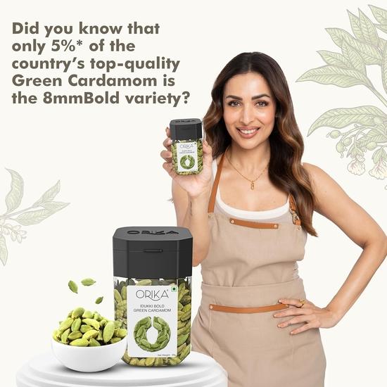 Orika Idukki Bold Green Cardamon Whole 60 г | Bold 8 мм Elaichi Green | Без искусственных красителей и консервантов
