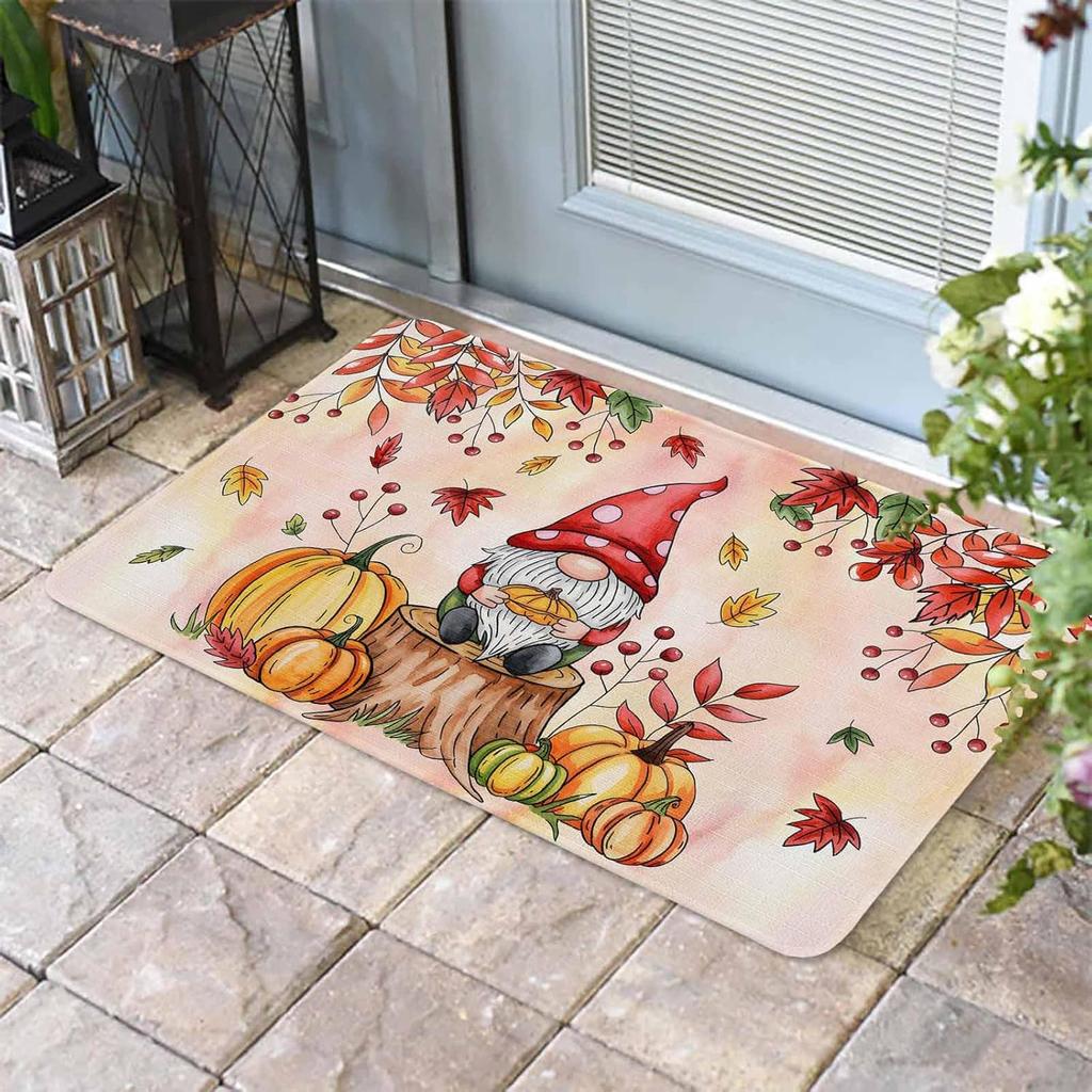 VIKAMA Autumn Welcome Door Mat Outdoor and Indoor Dwarf Pumpkin Floor Mat Kitchen Carpet Thanksgiving Home Decoration