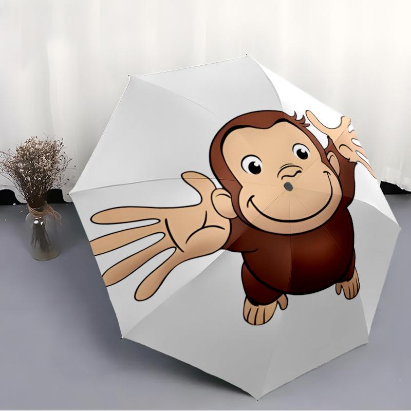 Curious George Fashionable Automatic Opening/Closing Folding Umbrella. Portable and Foldable, Ideal for Gift, Travel, and Daily Use.