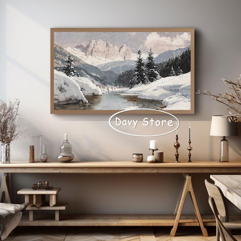 Vintage Christmas Tree Winter Snow Landscape Posters Prints Canvas Painting Holiday Xmas Wall Art Picture for Room Home Decor
