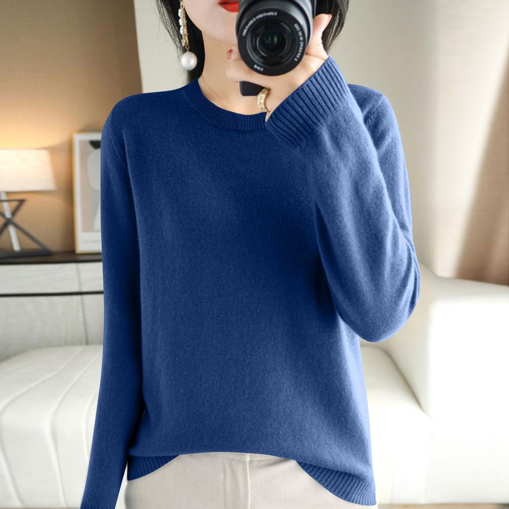 Women's Long Sleeved Knitted Sweater Round Neck Loose Thin Top