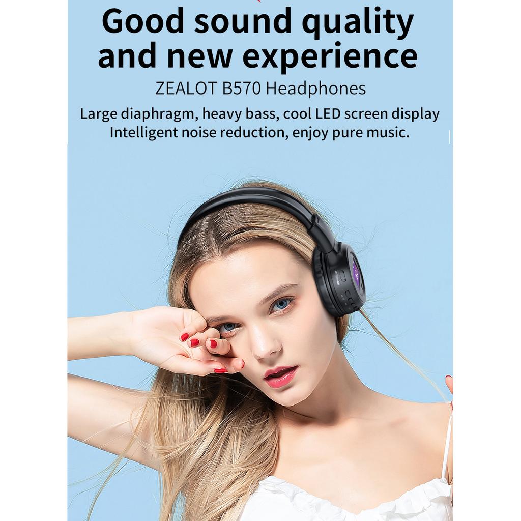 B570 Bluetooth-наушники, складные беспроводные стереонаушники HIFI с ЖК-дисплеем, гарнитура с FM-радио и слотом для карт памяти Micro-SD